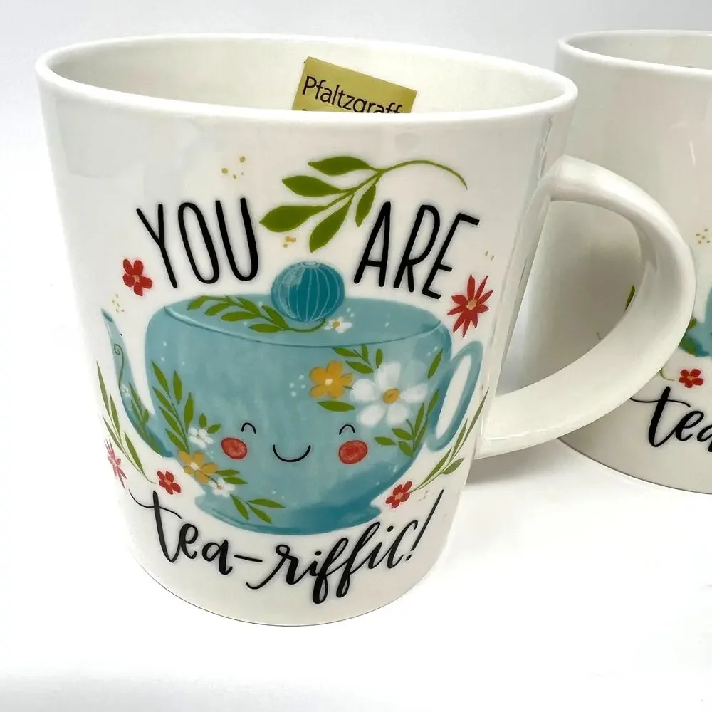 Pflatzgraff Mugs You Are Teariffic Pair of 18oz Porcelain Cups New w/ Tags Gift - Picture 4 of 10